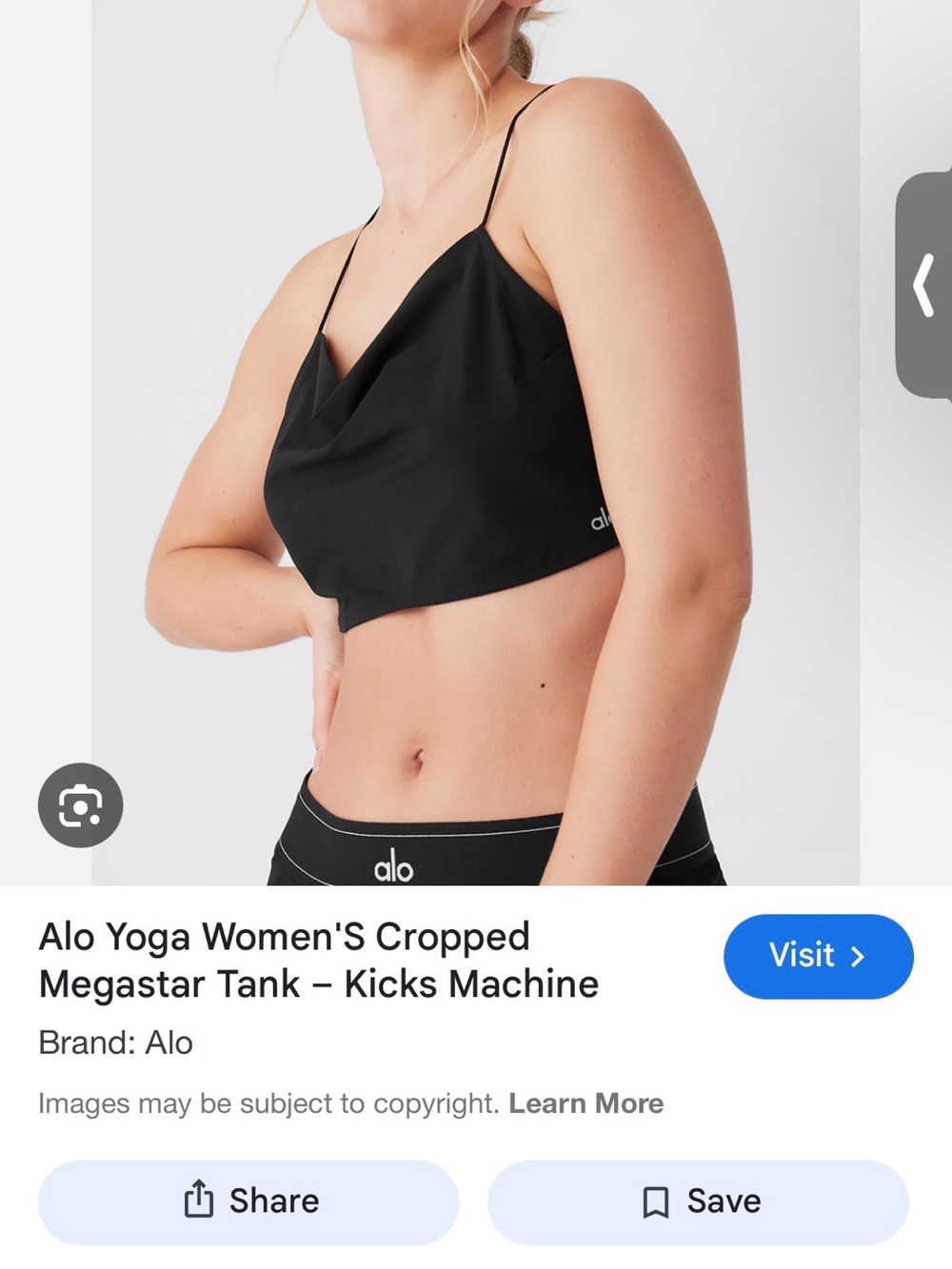 ALO Yoga Black Cropped Megastar Tank
